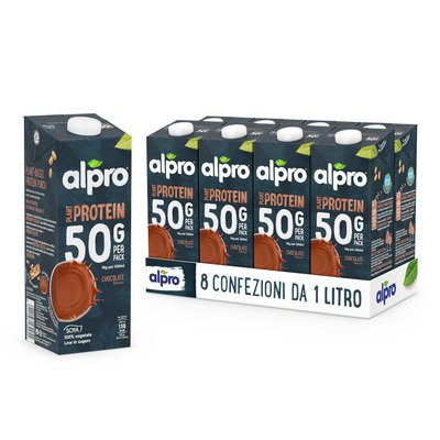 ALPRO 50g PROTEIN Bevanda Vegetale Proteica alla Soia Gusto Cioccolato 8X1l